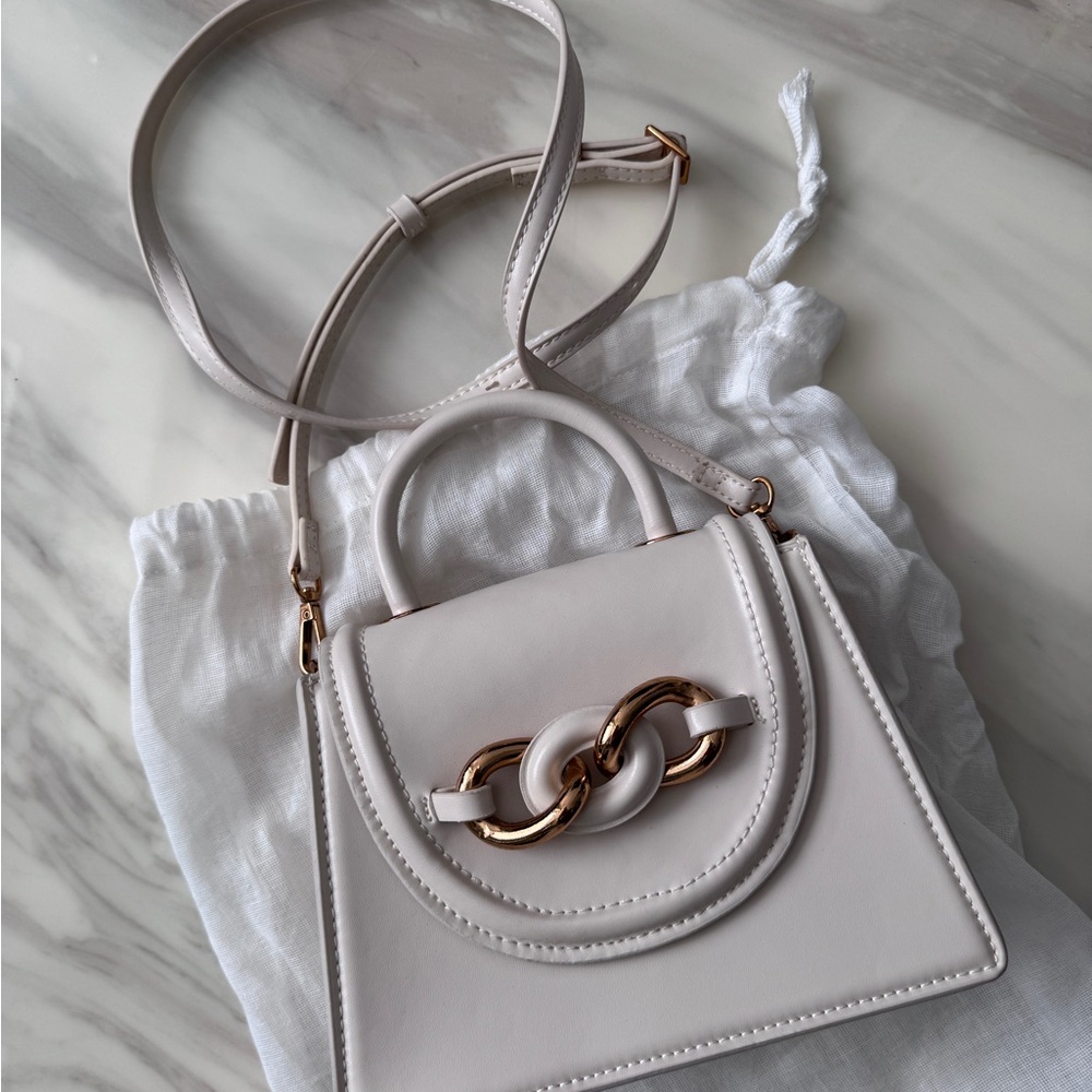 Zara Cream Handbag with Gold Accents
